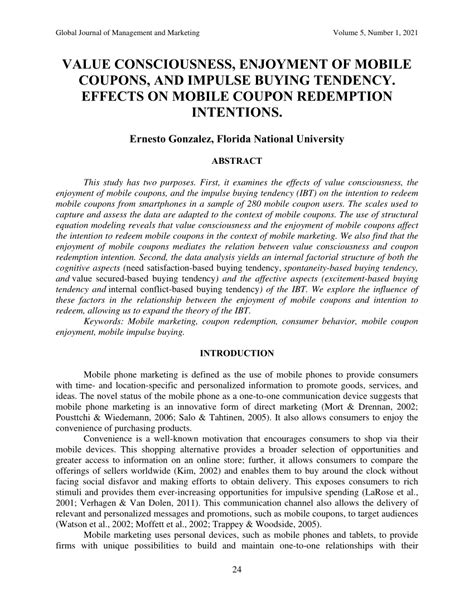 Pdf Value Consciousness Enjoyment Of Mobile Coupons And Impulse Buying Tendency Effects On