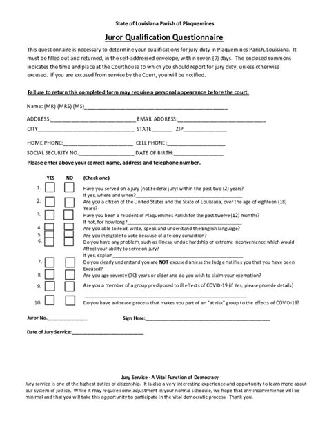 Fillable Online Juror Qualification Form Submittal Fax Email Print Pdffiller