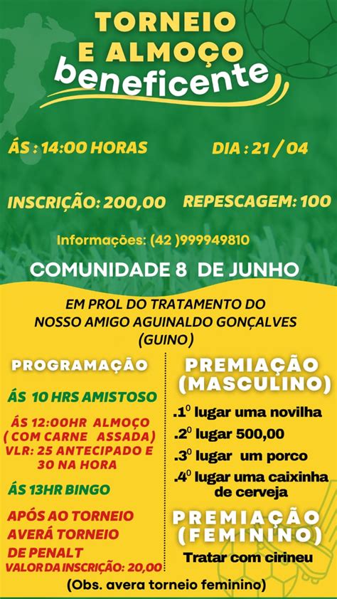 De Abril Tem Torneio E Almo O Beneficente No De Junho Em