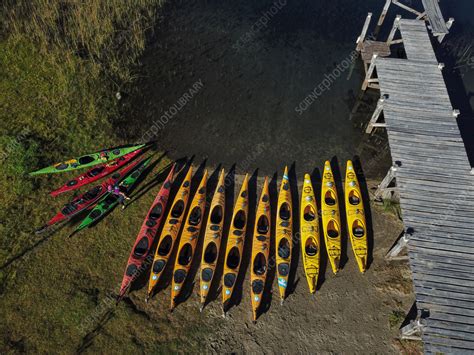 Aerial View Of Kayaks On Lake Moreno Bariloche Argentina Stock