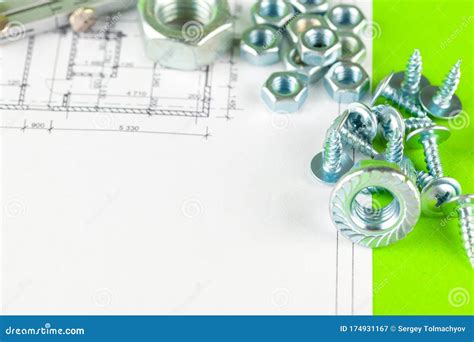 Bolt with Nut on a Mechanical Engineering Drawing Stock Image - Image ...