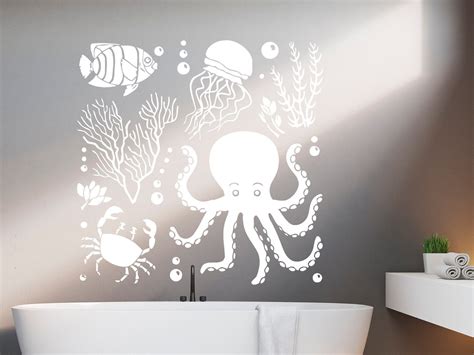 Octopus Sea Life Wall Decals Bathroom Sticker Vinyl Etsy