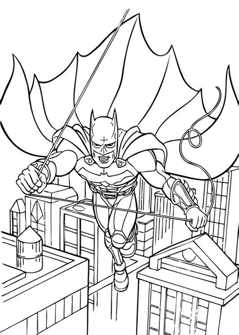 Batman Dark Knight Swinging in Gotham City Coloring Page Printable ...