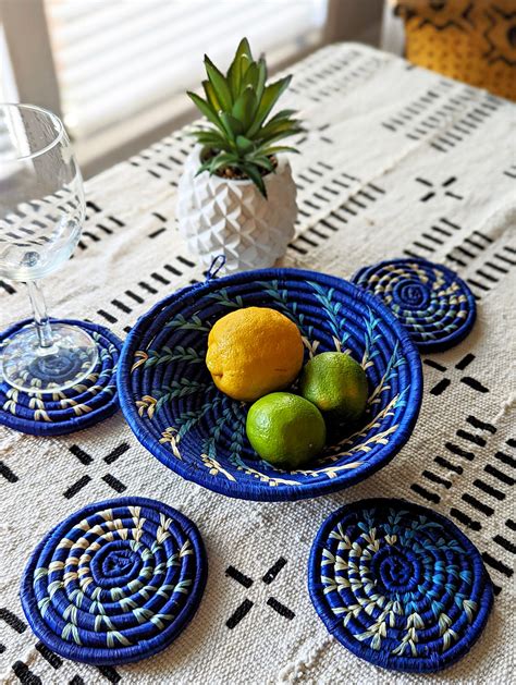 Blue Yellow Or Black Woven Coaster Sets Reflektion Design