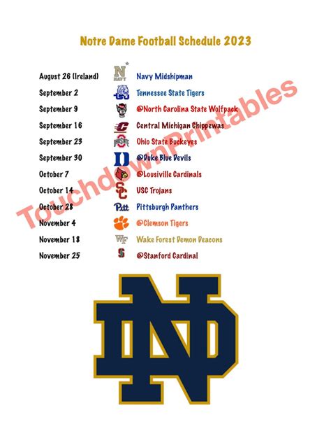 Printable Notre Dame Football Schedule