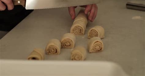 White Male Chef Cuntting Homemade Cinammon Rolls On Kitchen Countertop Food Stock Footage Ft