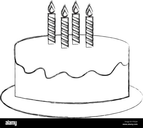 Sweet Birthday Cake With Candles Decoration Vector Illustration Sketch