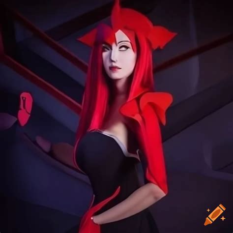 Cosplay Of Flannery From Pokemon In A Black Sorceress Ensemble On Craiyon