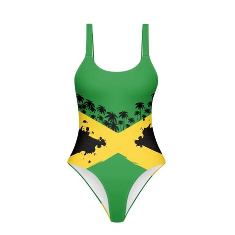 Binienty Jamaican Flag Swimsuits For Curvy Women One Piece Scoop Neck