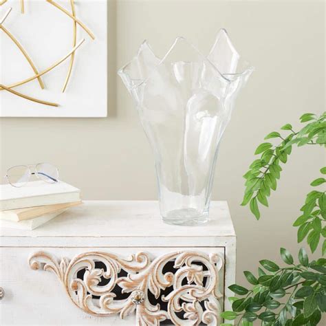 Litton Lane Clear Tulip Inspired Glass Floral Decorative Vase With Wavy