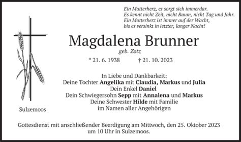 Traueranzeigen Von Magdalena Brunner Trauer Merkur De