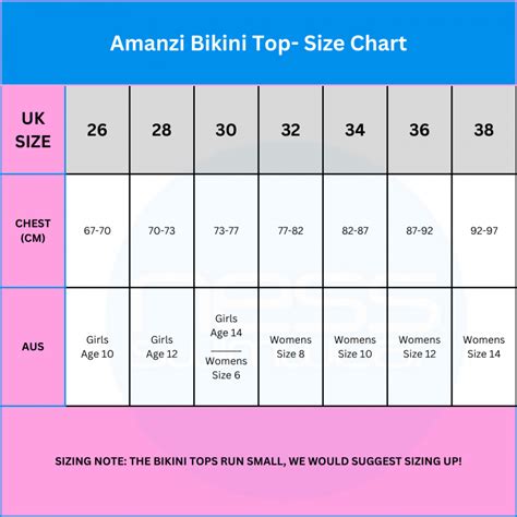 Amanzi Bikini Top Size Guide Ness Swimwear