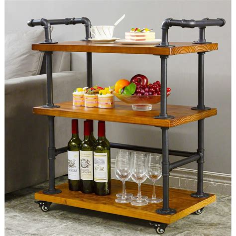 40 W Outdoor Bar Cart Wine Serving Cart Wheels Rolling Rattan Beverage Bar Counter Table