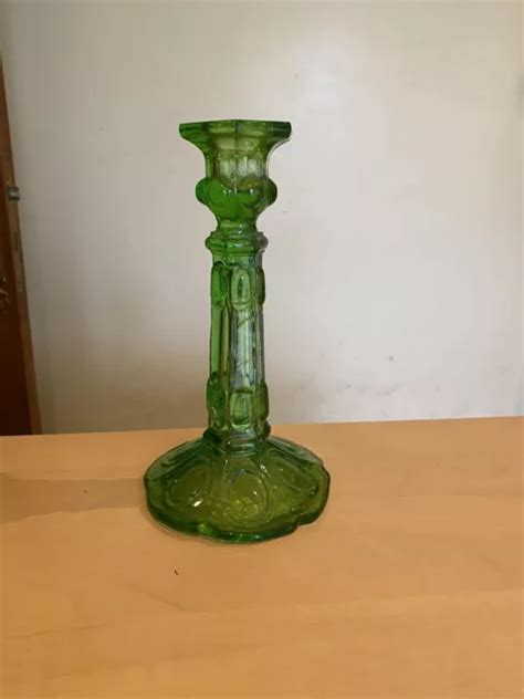 Ancien Bougeoir Chandelier Verre Moul Press Ouraline Vert Vintage