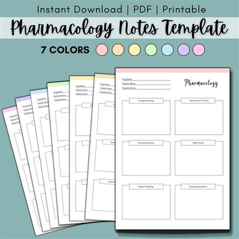 Pharmacology Note Taking Template Nursing Notes Nclex Etsy