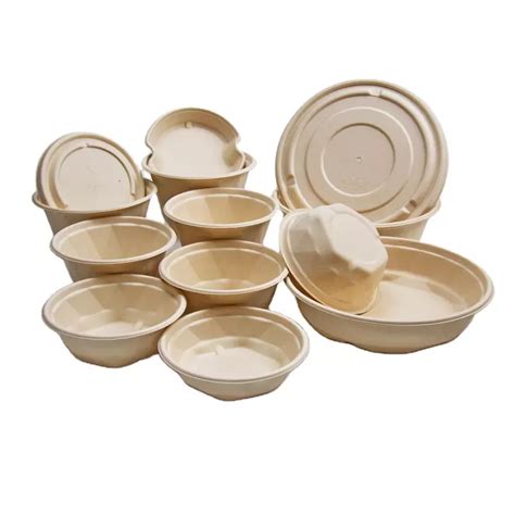 Customized Ml Biodegradable Sugarcane Bagasse Salad Bowl With Lid