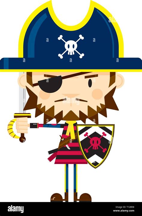 Cute Cartoon Eye Patch Pirate With Sword And Shield Stock Vector Image And Art Alamy