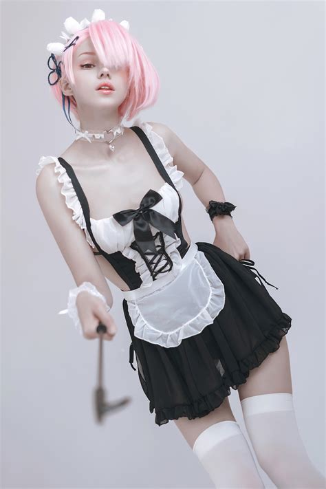 Women Model Cosplay Women Indoors Short Hair Pink Hair Looking At