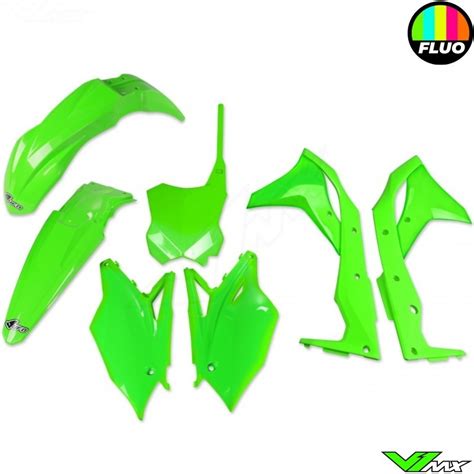 UFO Plastic Kit Fluo Green Kawasaki KXF250