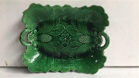 French Green Majolica Deers Plate Sarreguemines Circa 1920 For Sale At