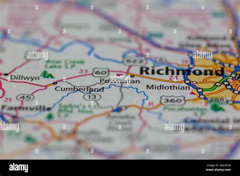 Powhatan Virginia Shown On A Road Map Or Geography Map Stock Photo Alamy