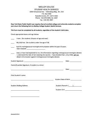 2010 Molloy College Meningitis Response Form Fill Online Printable