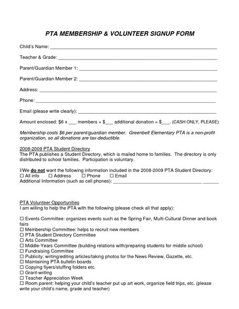 Pta Membership Form Template