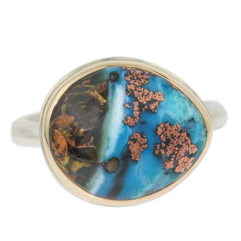 Indonesian Blue Fossilized Opalized Wood Ring Chemistry Jewelry