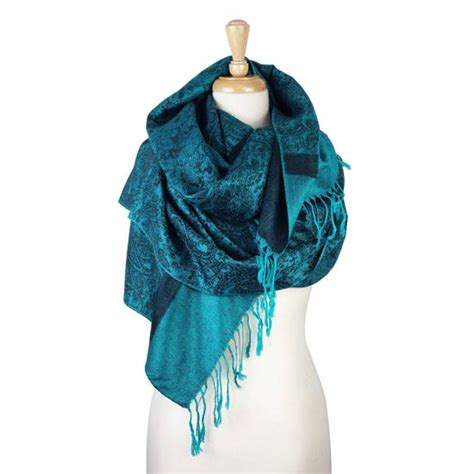 Elegant Vintage Two Color Jacquard Paisley Pashmina Shawl Wrap By 8pm