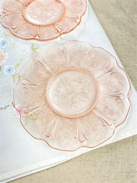 Pair Of Vintage Jeanette Cherry Blossom Pink Depression Glass Saucers Etsy