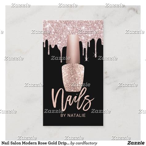 Nail Salon Modern Rose Gold Drips Nail Manicurist Business Card