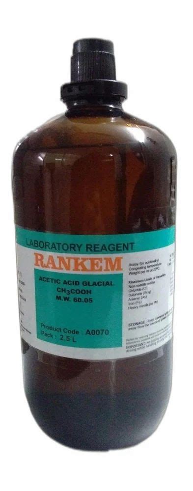 Rankem Glacial Acetic Acid For Laboratory Packaging Size 2 5 L At