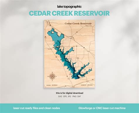 Lake House Decor Cedar Creek Reservoir Map Svg Wood Wall Decor T Topographic 3d Custom