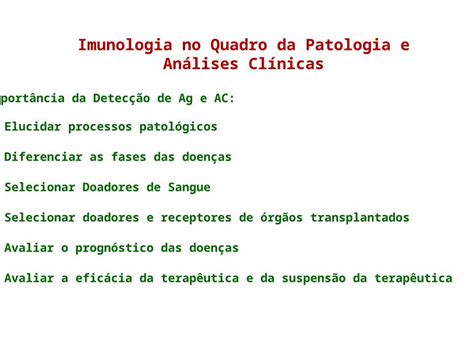 PPT Imunologia no Quadro da Patologia e Análises Clínicas Importância