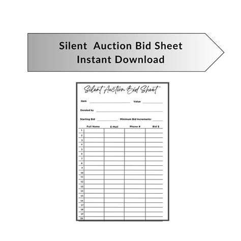 Silent Auction Bid Sheet Silent Auction Sign Up Sheet Etsy