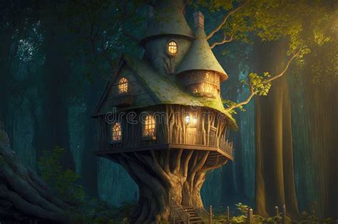 Magical Fairytale Hut in Woods Woods Tree House Stock Image - Image of dream, fairy: 272084669