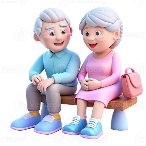 Grandma And Grandpa Together On A Bench 46353131 Png