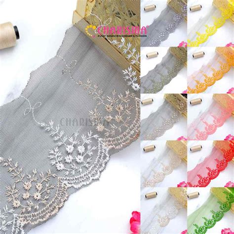 Jual Renda Bordir Tulle NL 3260 Kain Bordir Lebar 11cm Harga Per