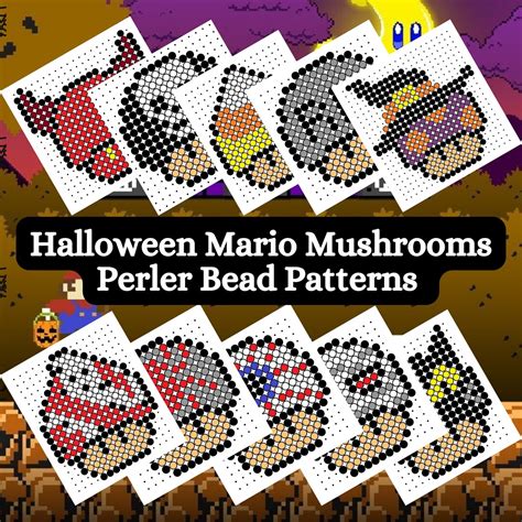 Halloween Mario Mushrooms Perler Beads Patterns Etsy