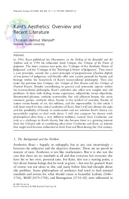 (PDF) Kant’s Aesthetics: Overview and Recent Literature