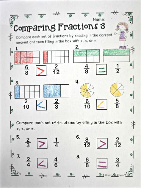 Comparing Fractions 4th Grade Worksheet