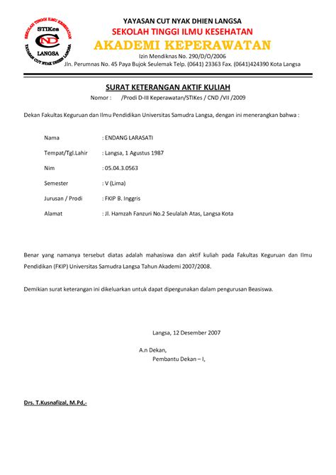 Contoh Format Surat Keterangan Aktif Kuliah Gambaran Riset