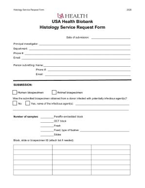 Fillable Online Usa Health Biobank Histology Service Request Form Fax