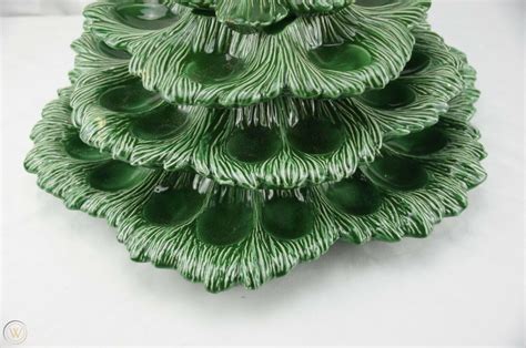 Vintage Ceramic Christmas Tree Tier Deviled Egg Tray Server