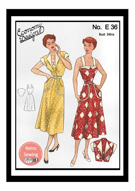 1950s Sun Dress And Bolero Ready Printed Sewing Pattern Bust Etsy