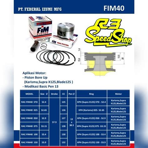 Jual Piston Seher FIM Izumi Karisma Kirana Supra X 125 Blade 125 UK 53