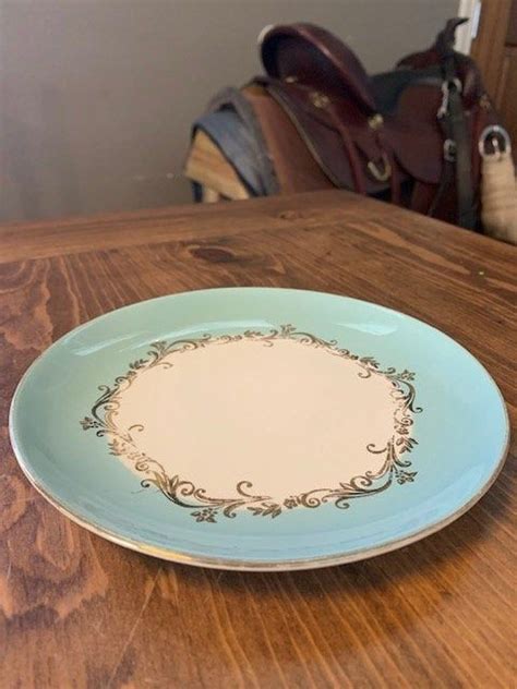 Homer Laughlin Lifetime China Gold Crown Robins Egg Blue Dinner Plate