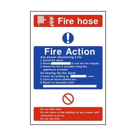 Fire Action Fire Hose Sign Safety Uk