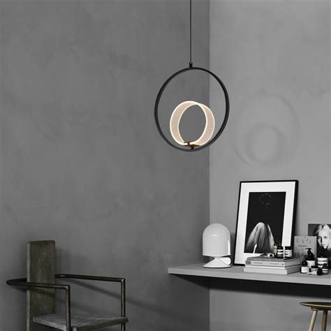 Modern Acrylic Led Pendant Light Black Metal Circular Lamp Homary