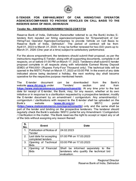 Fillable Online E Tender For Empanelment Of Car Hiring Taxi Operator